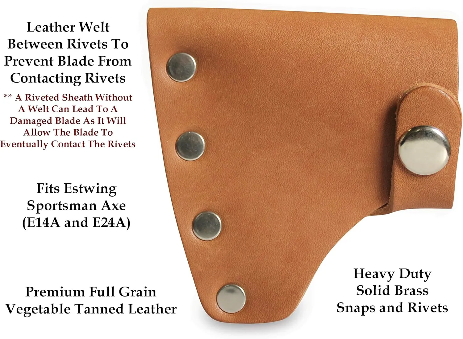 American Bench Craft Leather Hatchet Sheath - Fits ESTWING Hatchet Sportsman's Axe Models E14A & E24A - Premium Full Grain Leather Hatchet Cover | Leather Axe Sheath with Riveted Design | Tan