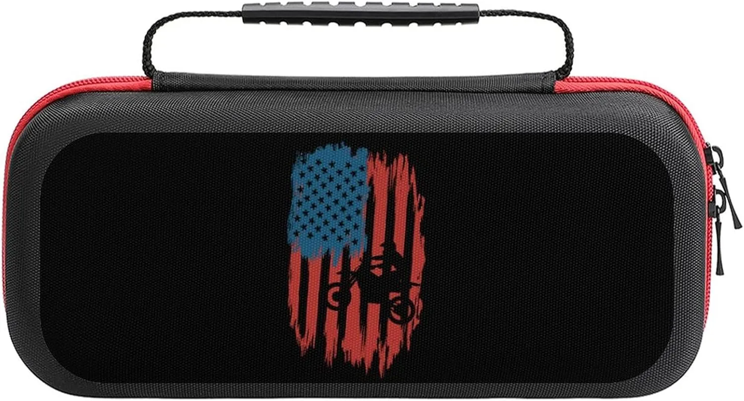 American Flag Motocross Dirtbike Switch Carrying Case Protective Hard Shell Portable Travel Pouch with 20 Game Cartridge