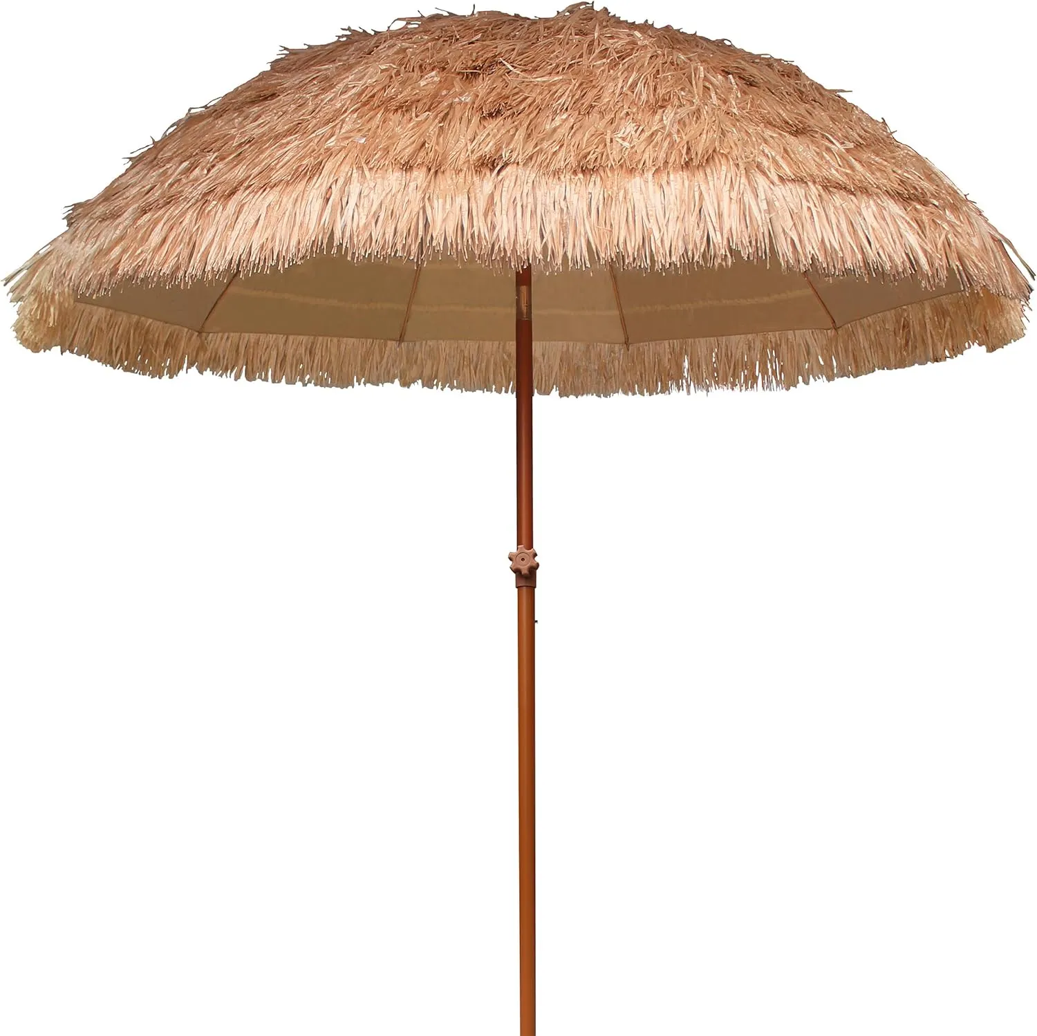 AMMSUN 7.5ft Hula Thatched Tiki Patio Beach Umbrella Hawaiian Style 10 Ribs UPF 50  with Tilt Carry Bag for Outdoor Tiki Bar, Tropical Palapa, Patio Garden Beach Pool Backyard Natural Color