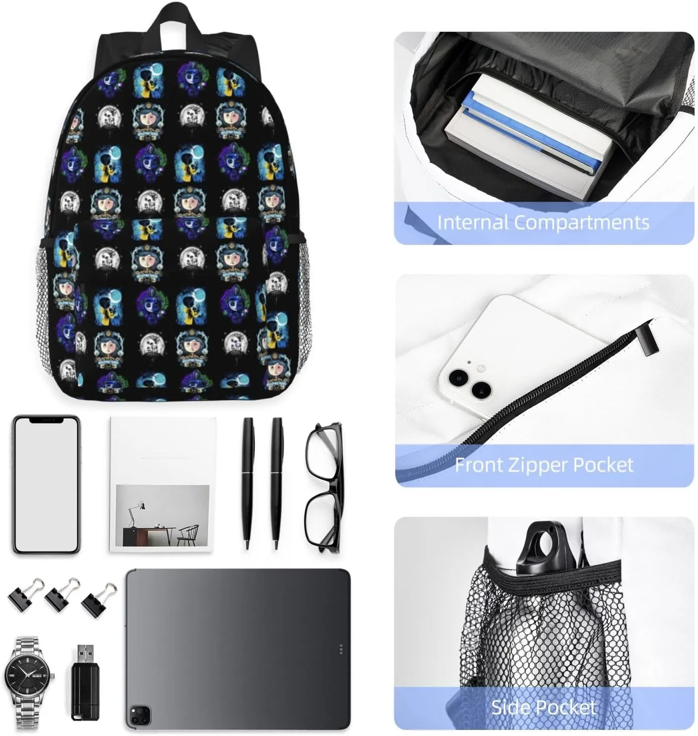 Anime Cora1ine Backpack, 15 Inch Lightweight And Versatile Camping Bag