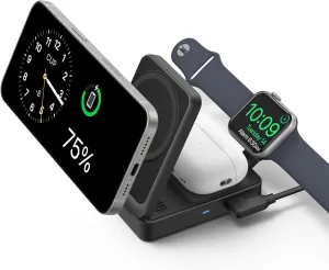 Anker MagGo 3-in-1 iPhone 16 Charging Station, MagSafe-Compatible Wireless Charger Stand, Qi2 Certified 15W Foldable Charger for iPhone 15/14, AirPods, Apple Watch 9 (40W USB-C Charger Included)