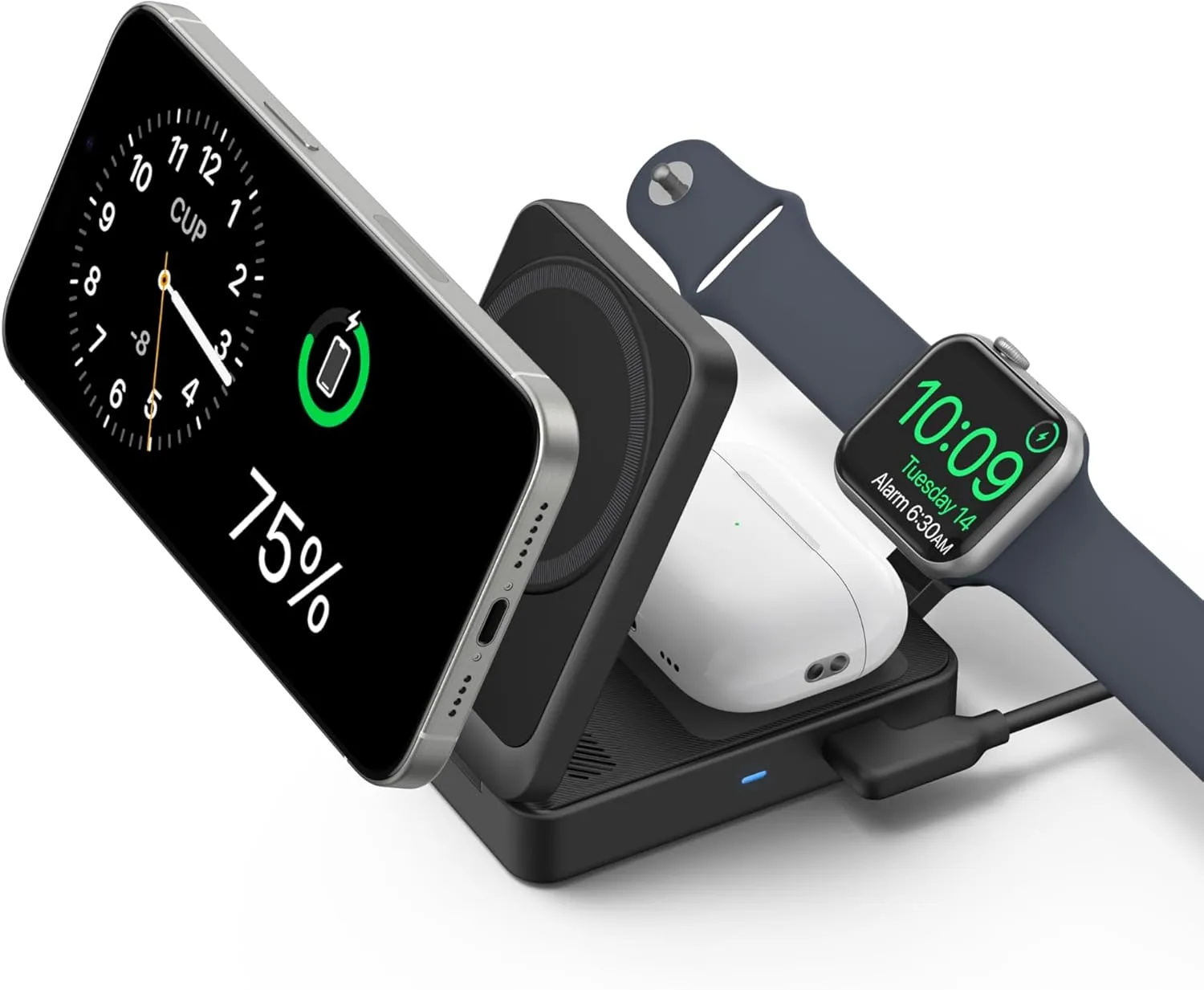 Anker MagGo 3-in-1 iPhone 16 Charging Station, MagSafe-Compatible Wireless Charger Stand, Qi2 Certified 15W Foldable Charger for iPhone 15/14, AirPods, Apple Watch 9 (40W USB-C Charger Included)