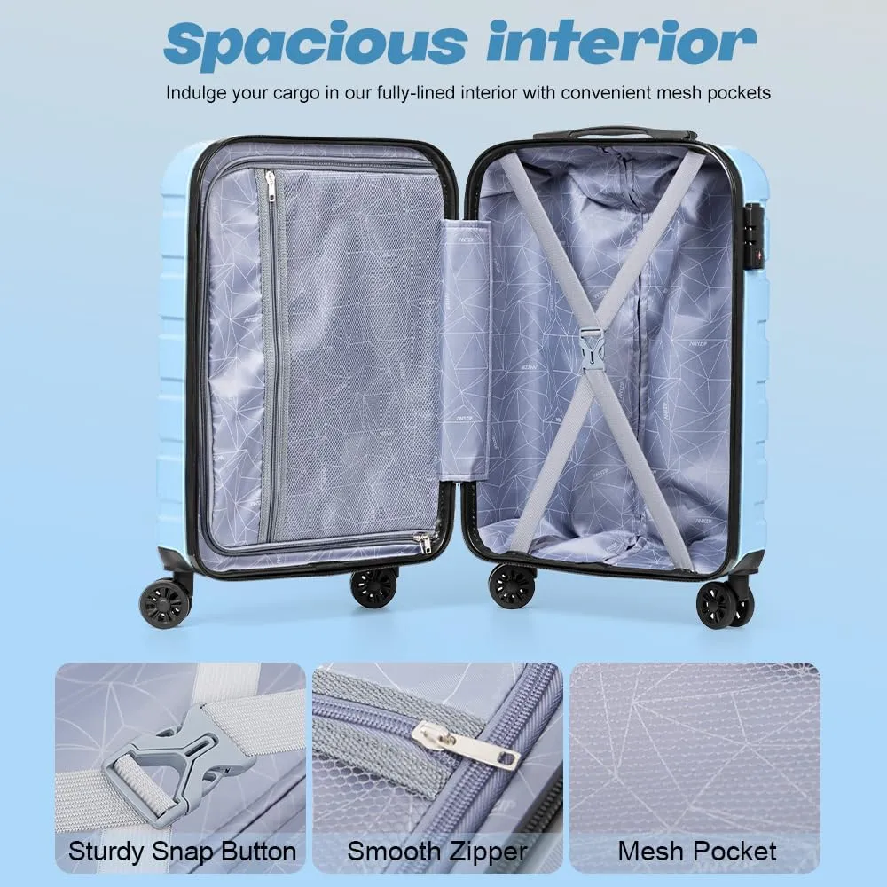 AnyZip Luggage Set 20 Inch Carry on Luggage PC ABS Hardshell Lightweight Suitcases for Travelling with 4 Universal Wheels TSA Lock Light Blue