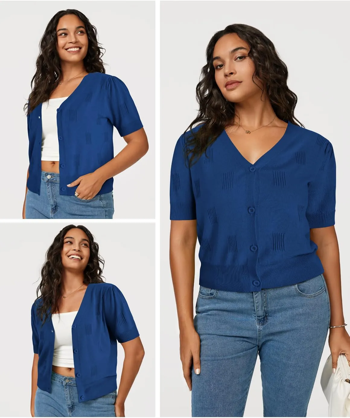 Arach&Cloz Women's Lightweight Summer Business Casual Cropped Short Sleeve Cardigan