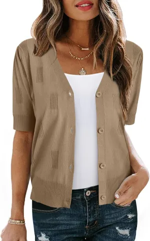Arach&Cloz Women's Lightweight Summer Business Casual Cropped Short Sleeve Cardigan
