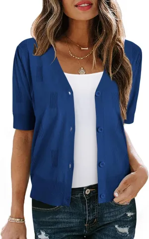 Arach&Cloz Women's Lightweight Summer Business Casual Cropped Short Sleeve Cardigan