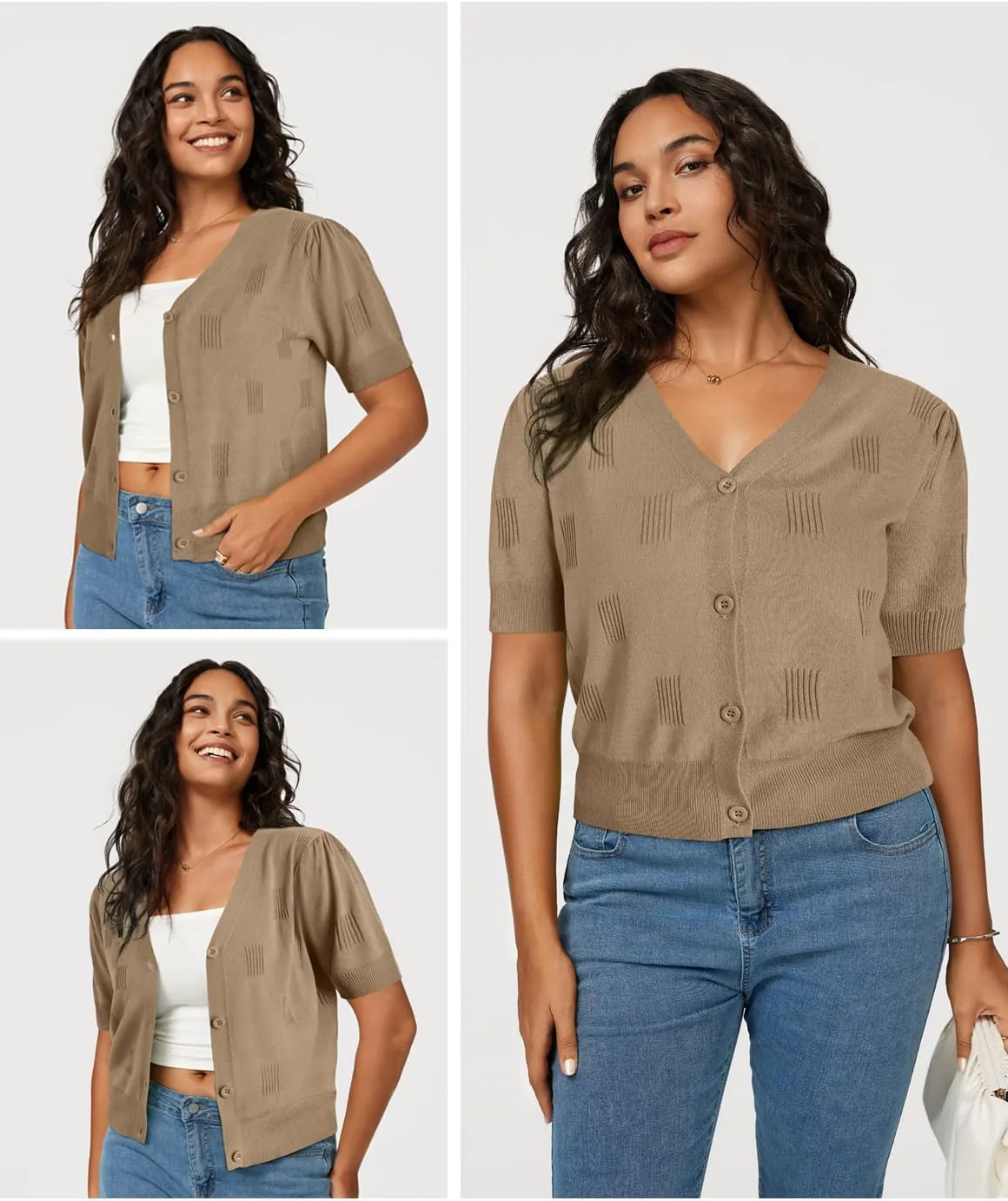 Arach&Cloz Women's Lightweight Summer Business Casual Cropped Short Sleeve Cardigan