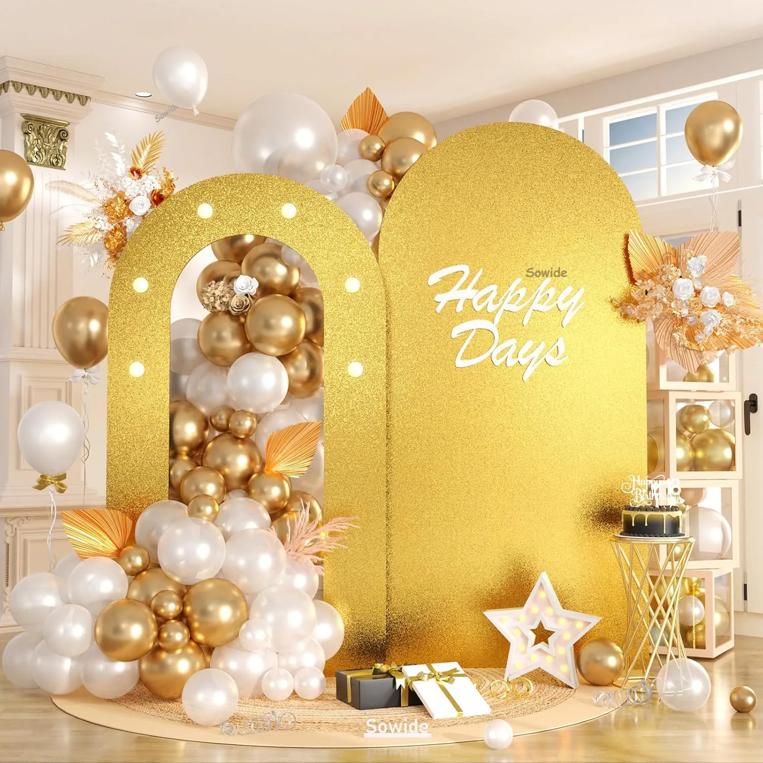 Arch Backdrop Stand with Lights, Foam Board Balloon Arch Background Stand Frame for Kids Men Boys Birthday Wedding Baby Shower Engagement Graduation Backdrop Party Decoration(Indoor)