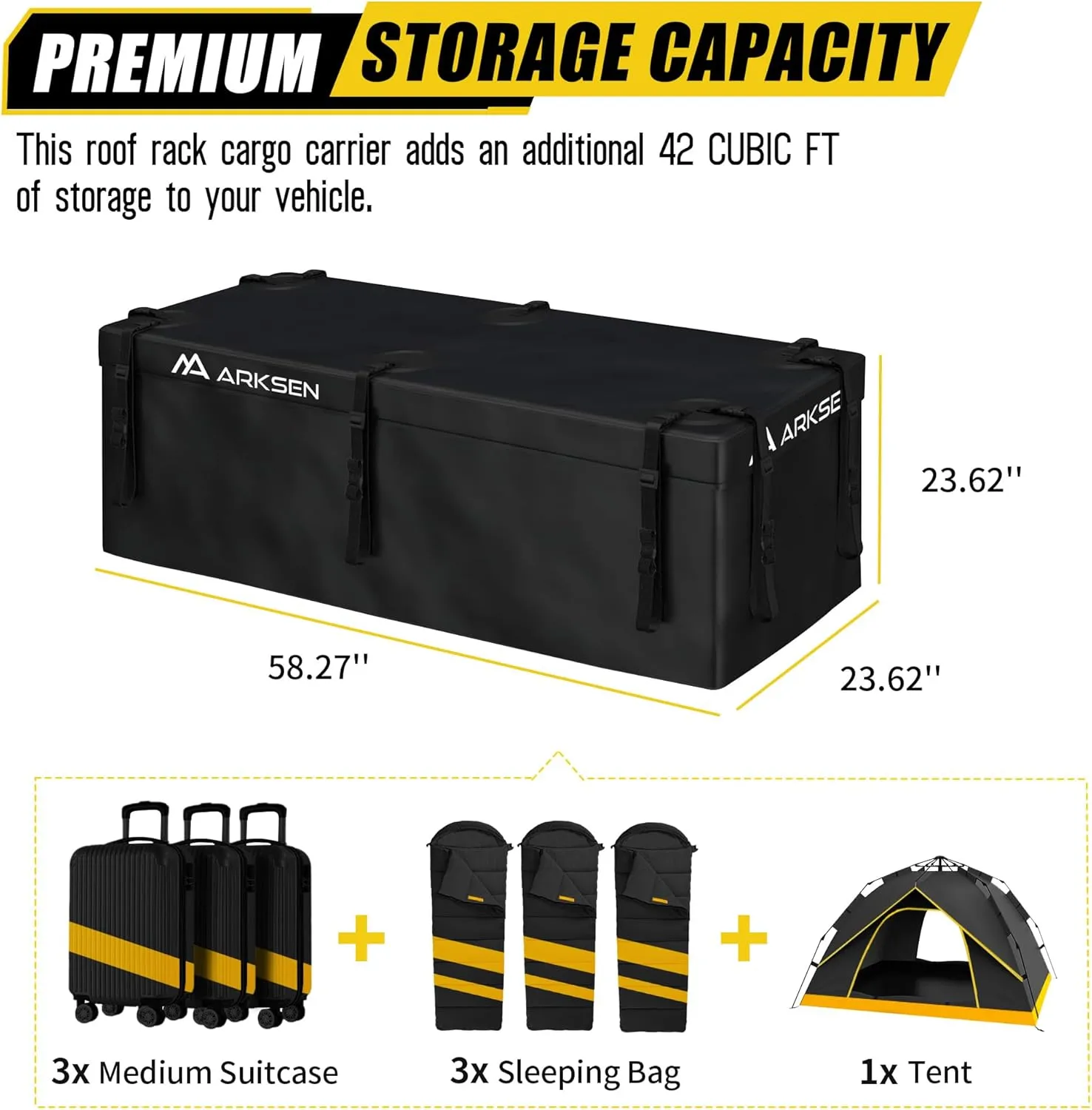 ARKSEN Hitch Cargo Carrier Bag with Lock for 24" x 60" Baskets Waterproof 16.4 Cubic Feet Large Capacity Luggage Storage (58" L x 20.5" W x 24" H) for Car Truck SUV RV or Trailer