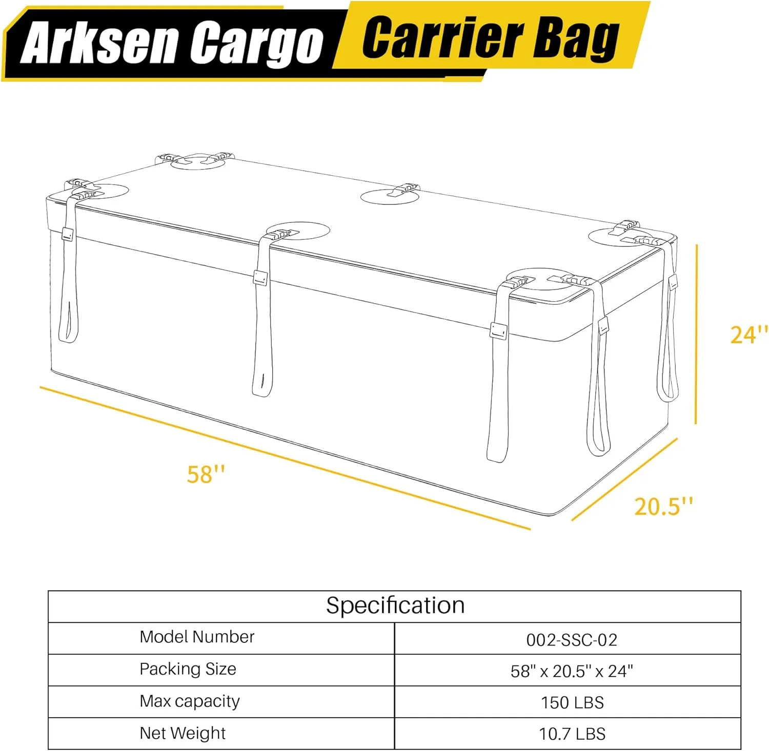 ARKSEN Hitch Cargo Carrier Bag with Lock for 24" x 60" Baskets Waterproof 16.4 Cubic Feet Large Capacity Luggage Storage (58" L x 20.5" W x 24" H) for Car Truck SUV RV or Trailer