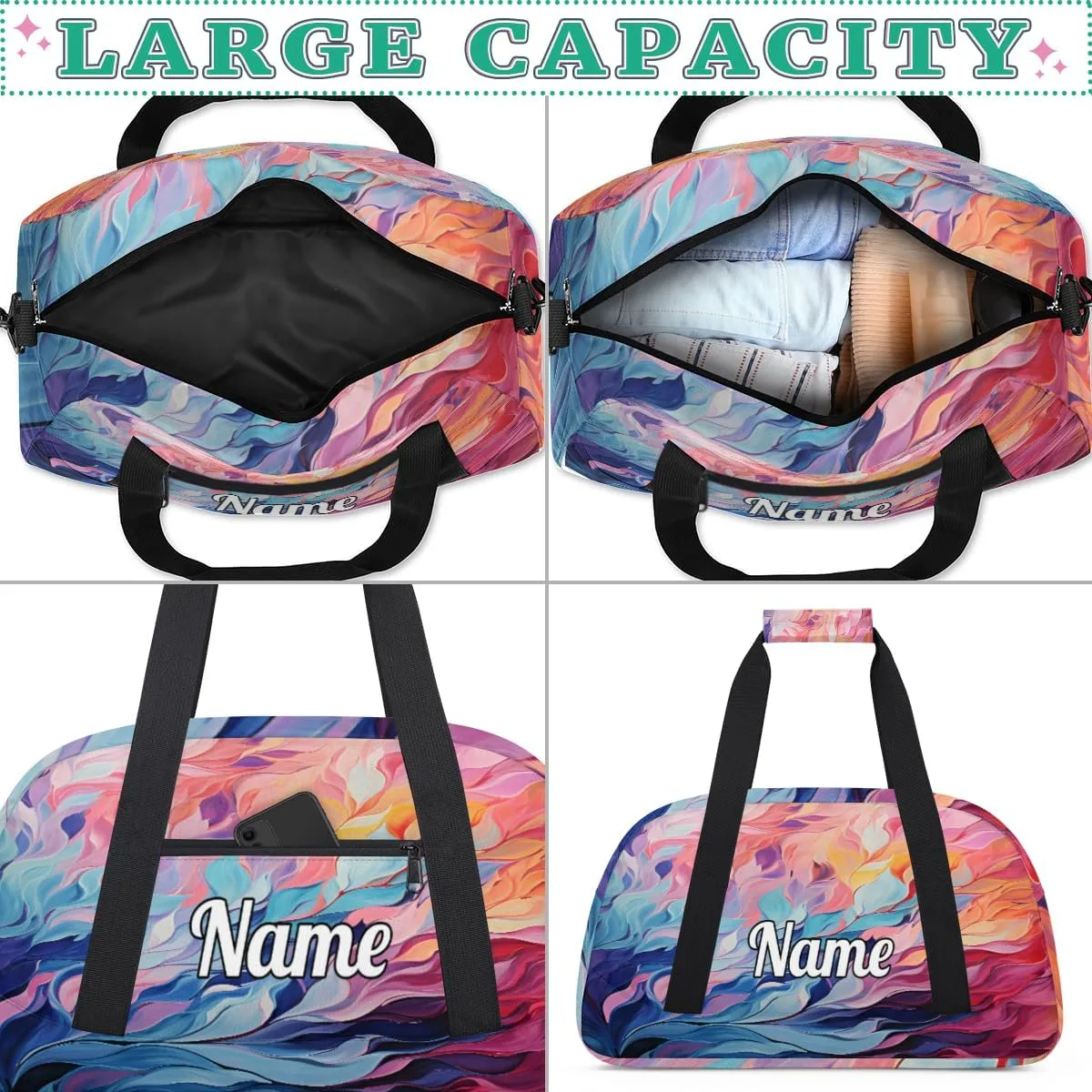 Art Painting Print Personalized Kids Gym Bag Custom Dance Bag with Name Sport Duffel Bag for Girls Boys Weekender Overnight Travel Bag