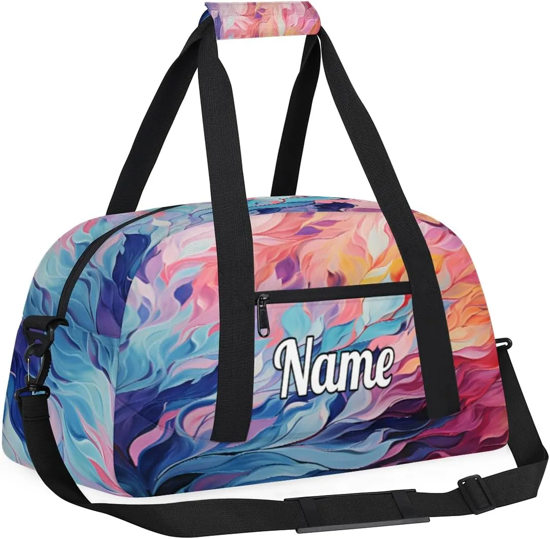 Art Painting Print Personalized Kids Gym Bag Custom Dance Bag with Name Sport Duffel Bag for Girls Boys Weekender Overnight Travel Bag
