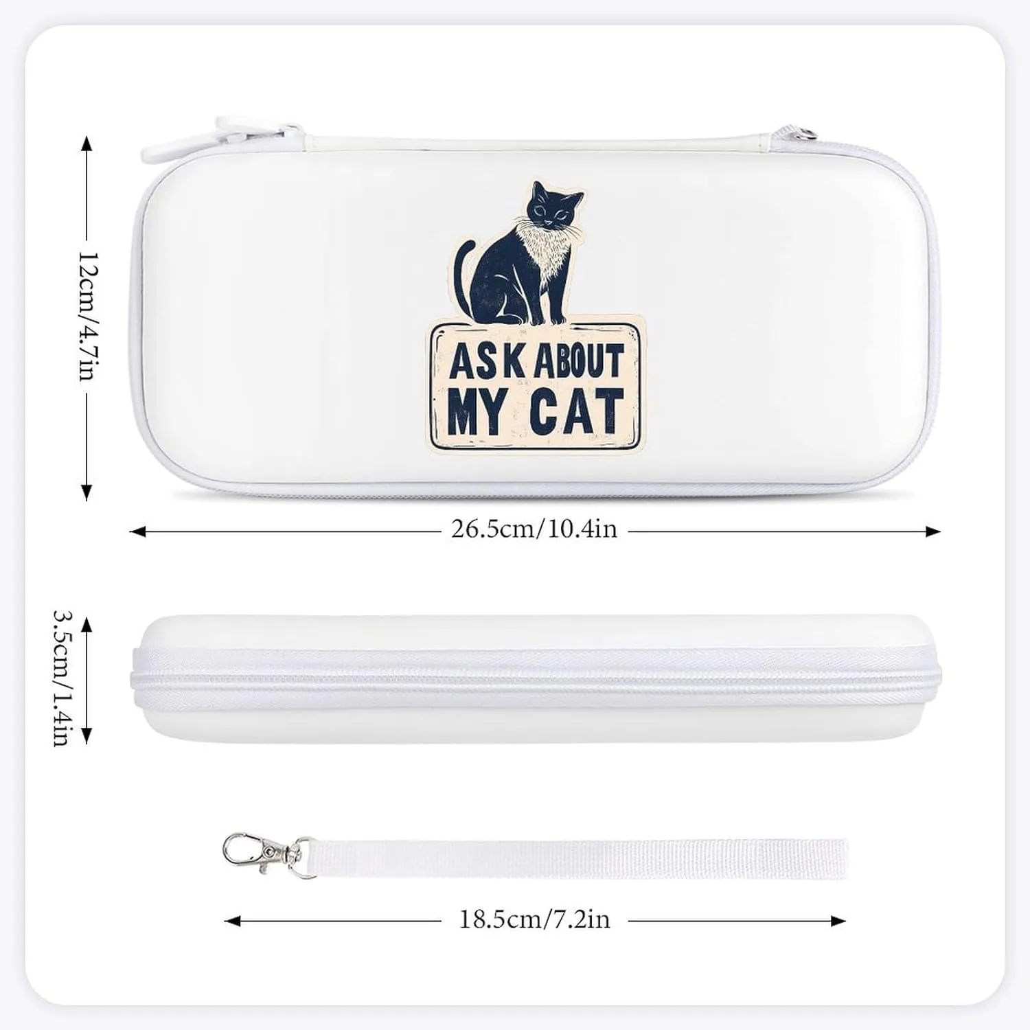 Ask About My Cat Hard Shell Travel Case with Rope 15 Game Card Pockets Compatible with Switch Protective