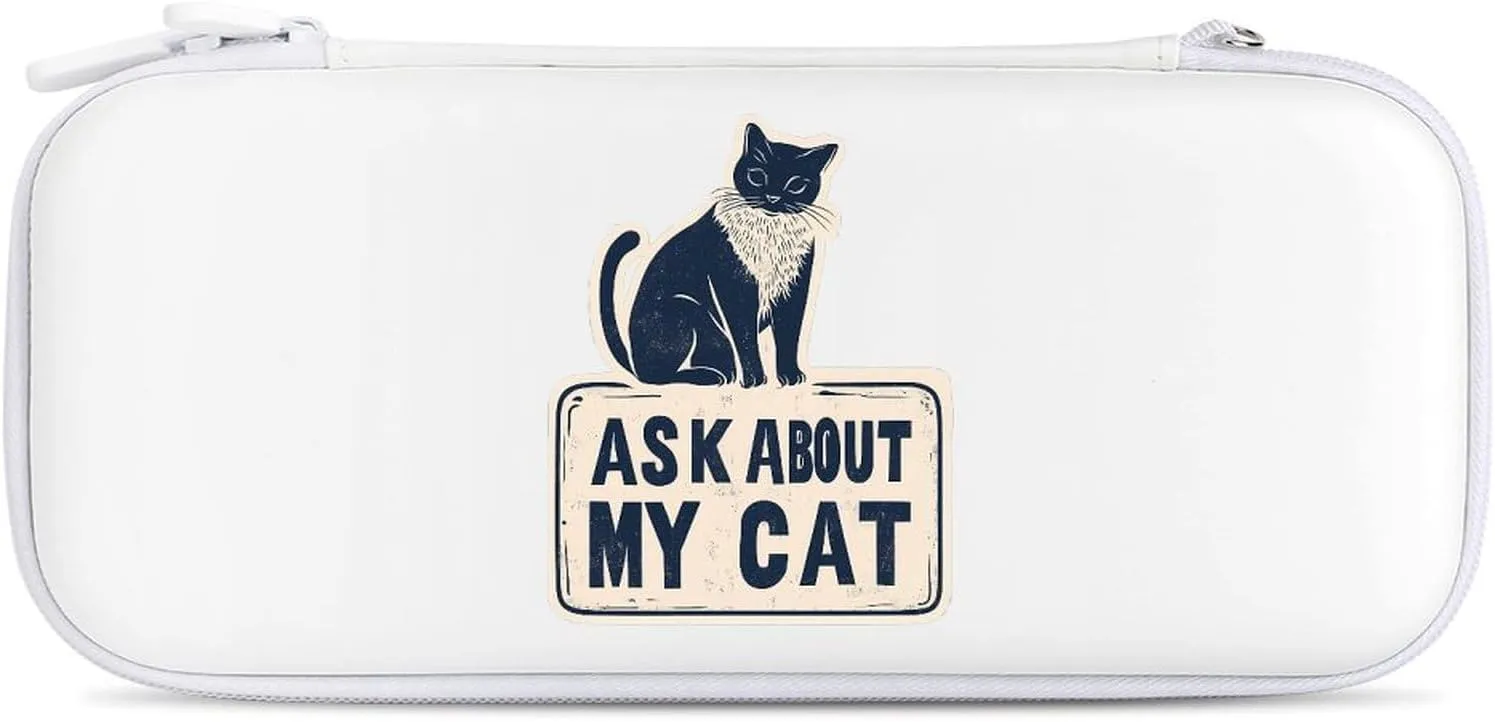 Ask About My Cat Hard Shell Travel Case with Rope 15 Game Card Pockets Compatible with Switch Protective