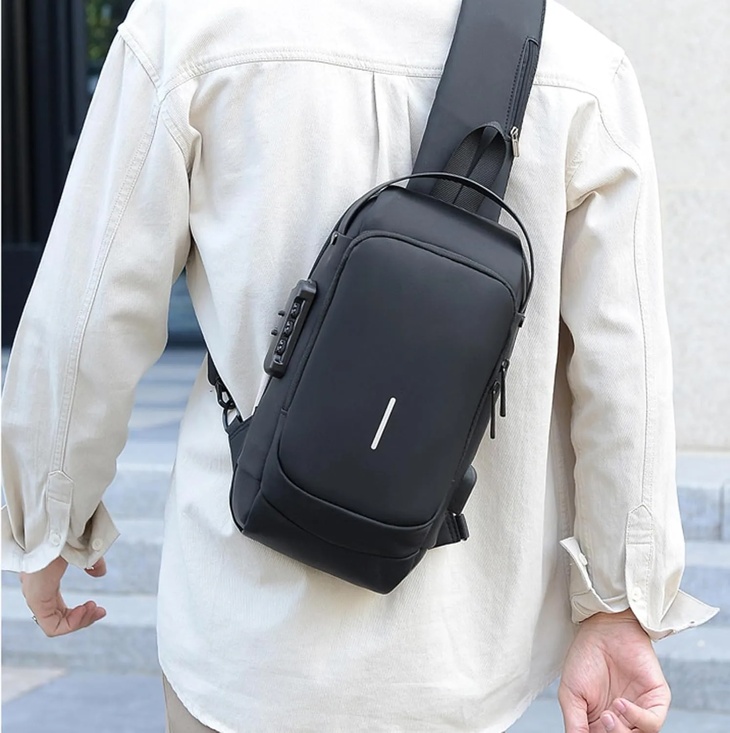 Auricz Sling Bag, 2025 New Carbon Fiber Streamline Anti-Theft Sling Bag, Waterproof, for Travel Gym Sports