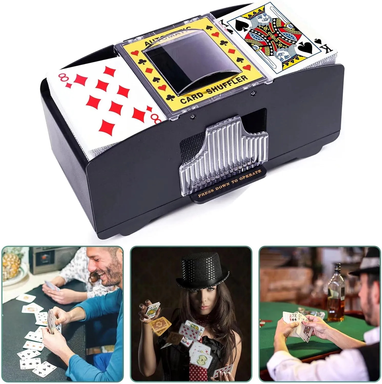 Automatic Card Shuffler, Battery Operated Card Dealer Machine, Electric Casino Card Shuffler for UNO, Blackjack, Texas Hold'em, Home Card Games
