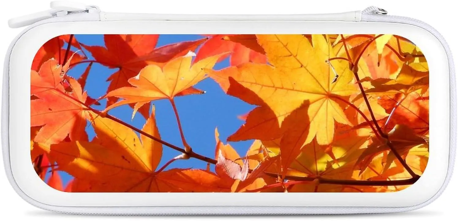 Autumn Maple Leaves Hard Shell Travel Case with Rope 15 Game Card Pockets Compatible with Switch Protective