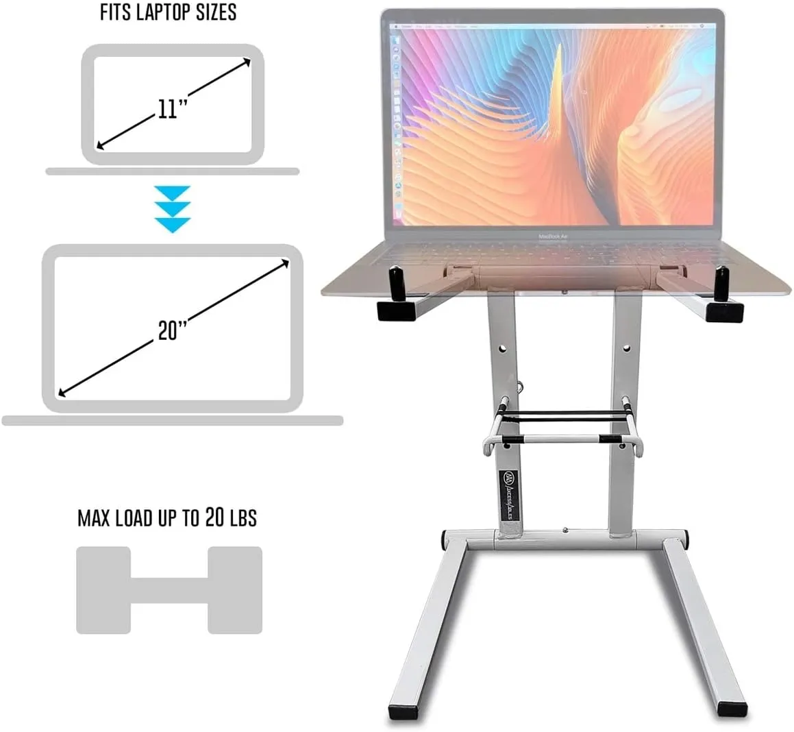 AxcessAbles Portable Folding Laptop Stand with Bag | Elevated MacBook Stand for Home Office, Music Production, Gaming, DJ Controller | No Assembly Required (White)
