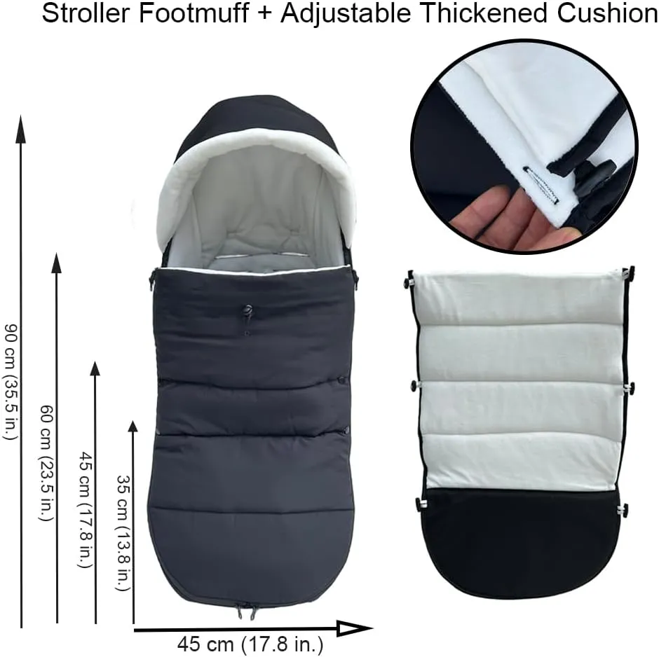 Baby Stroller Warm Footmuff Compatible with Babyzen YOYO, Universal Stroller Repellent Winter Bunting Bag - Soft Lining and Splashproof Surface - Add Thick Pad - Machine Washable (Black)