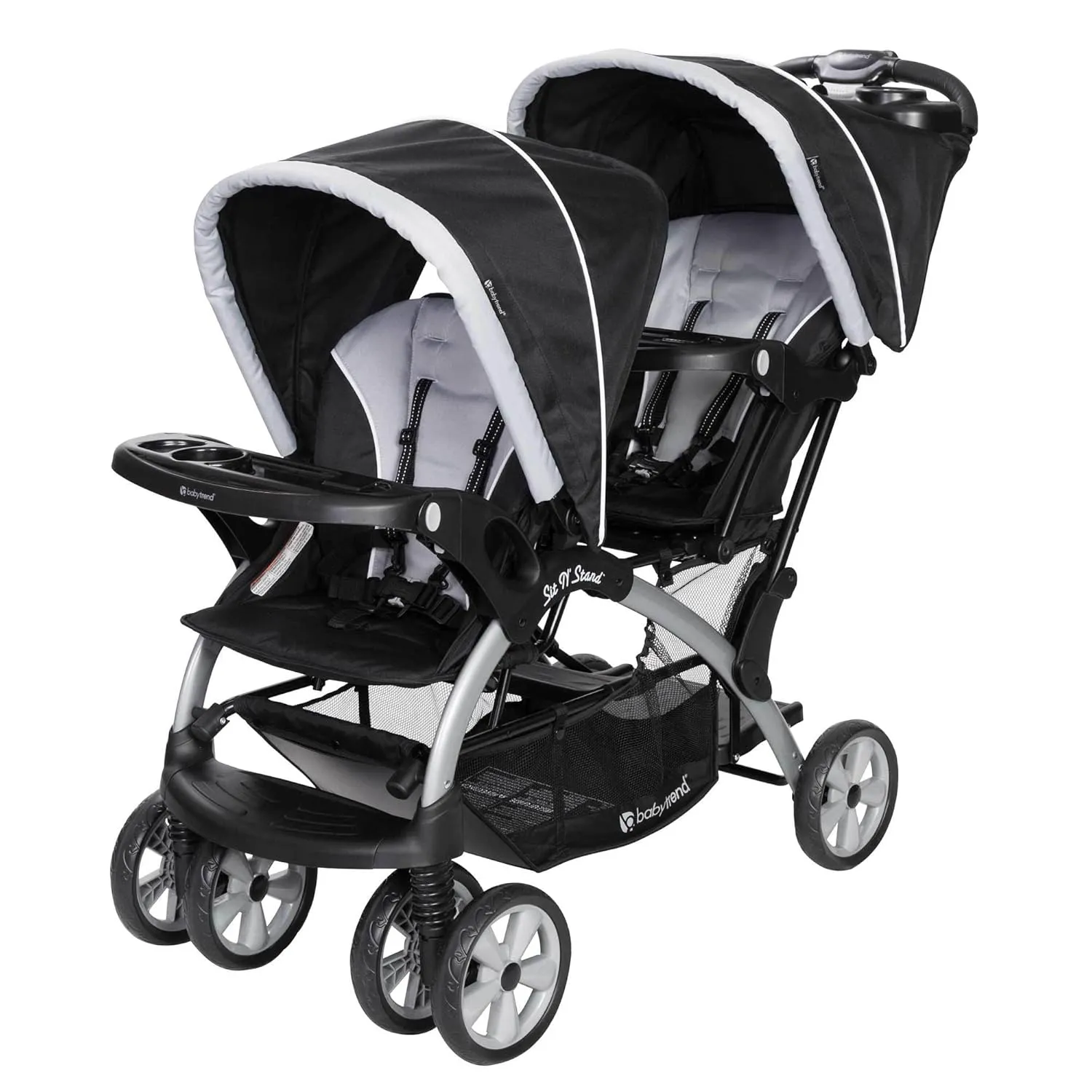Baby Trend Double Infant and Toddler Stroller w/ Harness and Basket, Sit N' Stand, Stormy