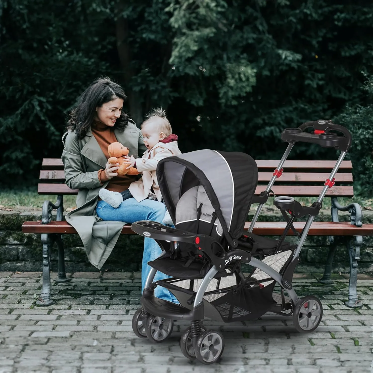 Baby Trend Sit N' Stand Children Kids Lightweight Foldable Portable Dual Front and Back Seat Ultra Stroller with Parent and Child Tray, Phantom