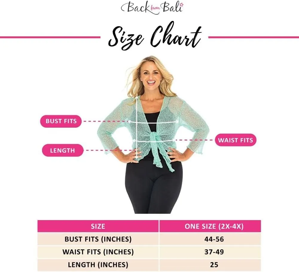 Back From Bali Womens Plus Size Shrug Bolero Sheer Cardigan Arm Cover 2X 3X 4X Lightweight