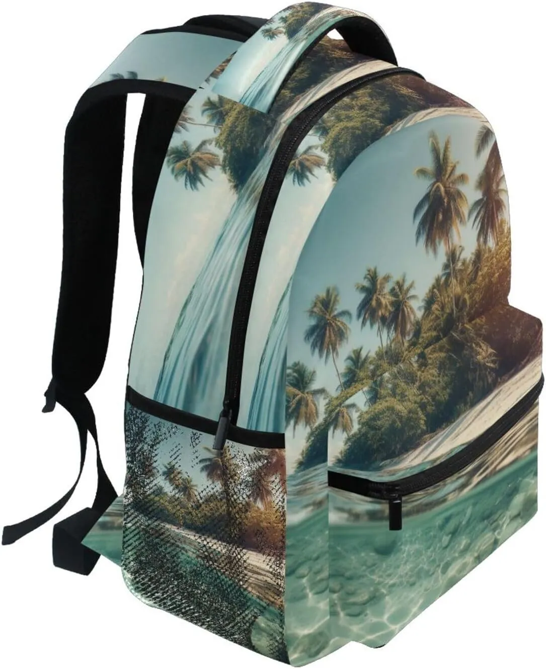 Backpack Coastline Beach Water Palm Daypack Shoulder Bag Book Bag Lightweight Back Pack 11.4 ×16 In