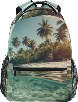 Backpack Coastline Beach Water Palm Daypack Shoulder Bag Book Bag Lightweight Back Pack 11.4 ×16 In