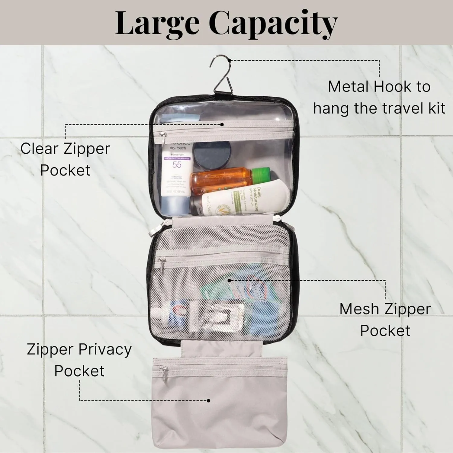 Baggallini Unisex's Hanging Travel Toiletry Kit-Lightweight 6x10 Inch Makeup Bag Toiltery