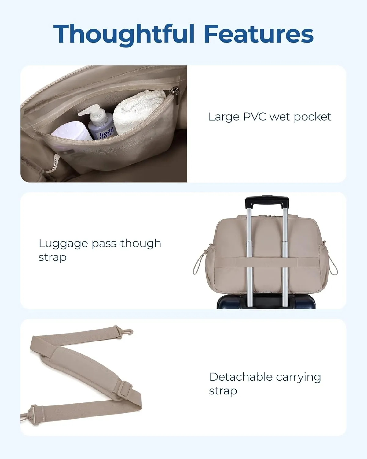 BAGSMART Gym Bag for Women, Duffle Bag for Travel with Wet Pocket, Lightweight Carry on Weekender Duffel, Water Resistant