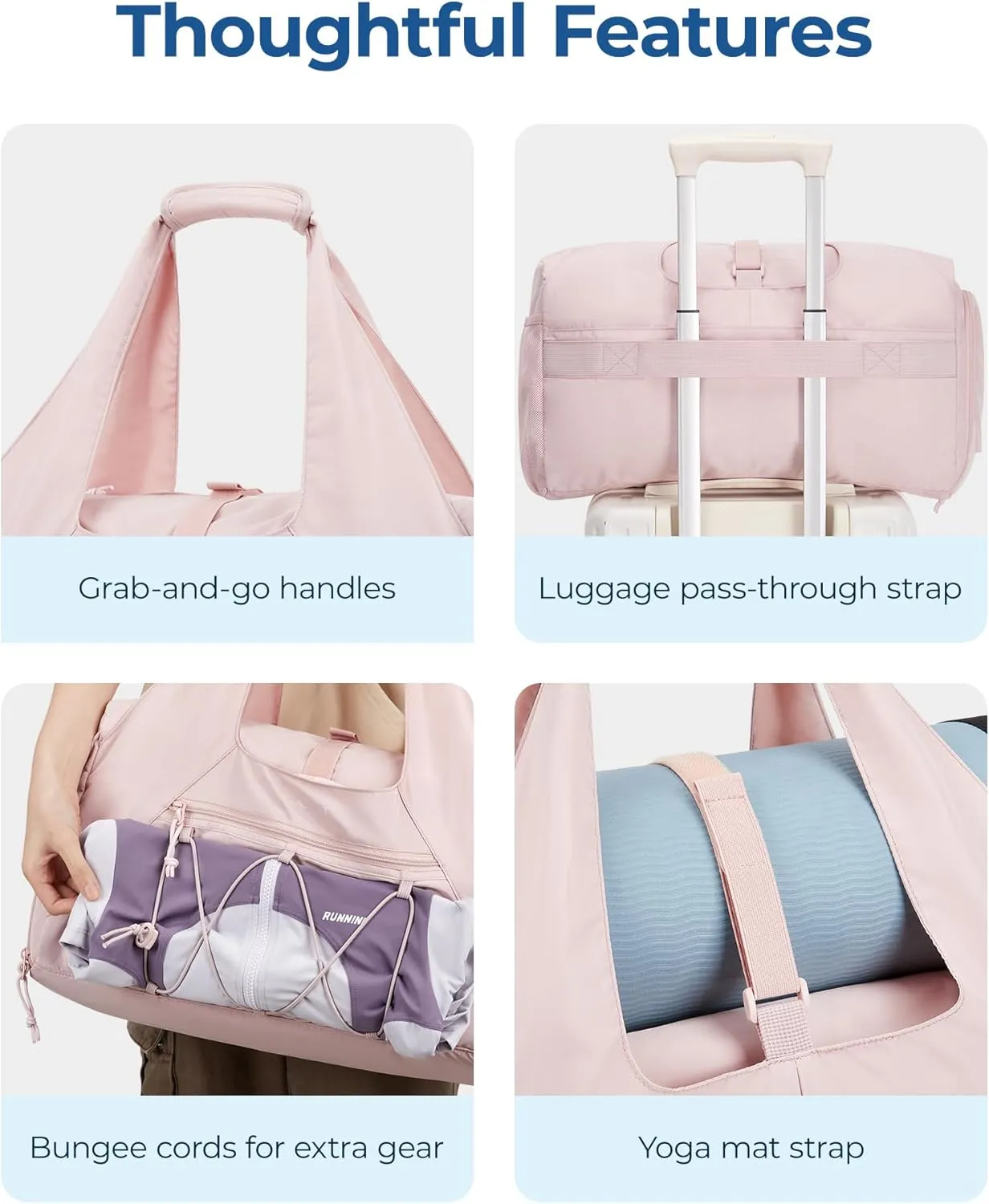 BAGSMART Gym Bag for Women, Lightweight Duffel with Shoe Compartment, Weekender with Wet Pocket, Workout Yoga Tote, Camel
