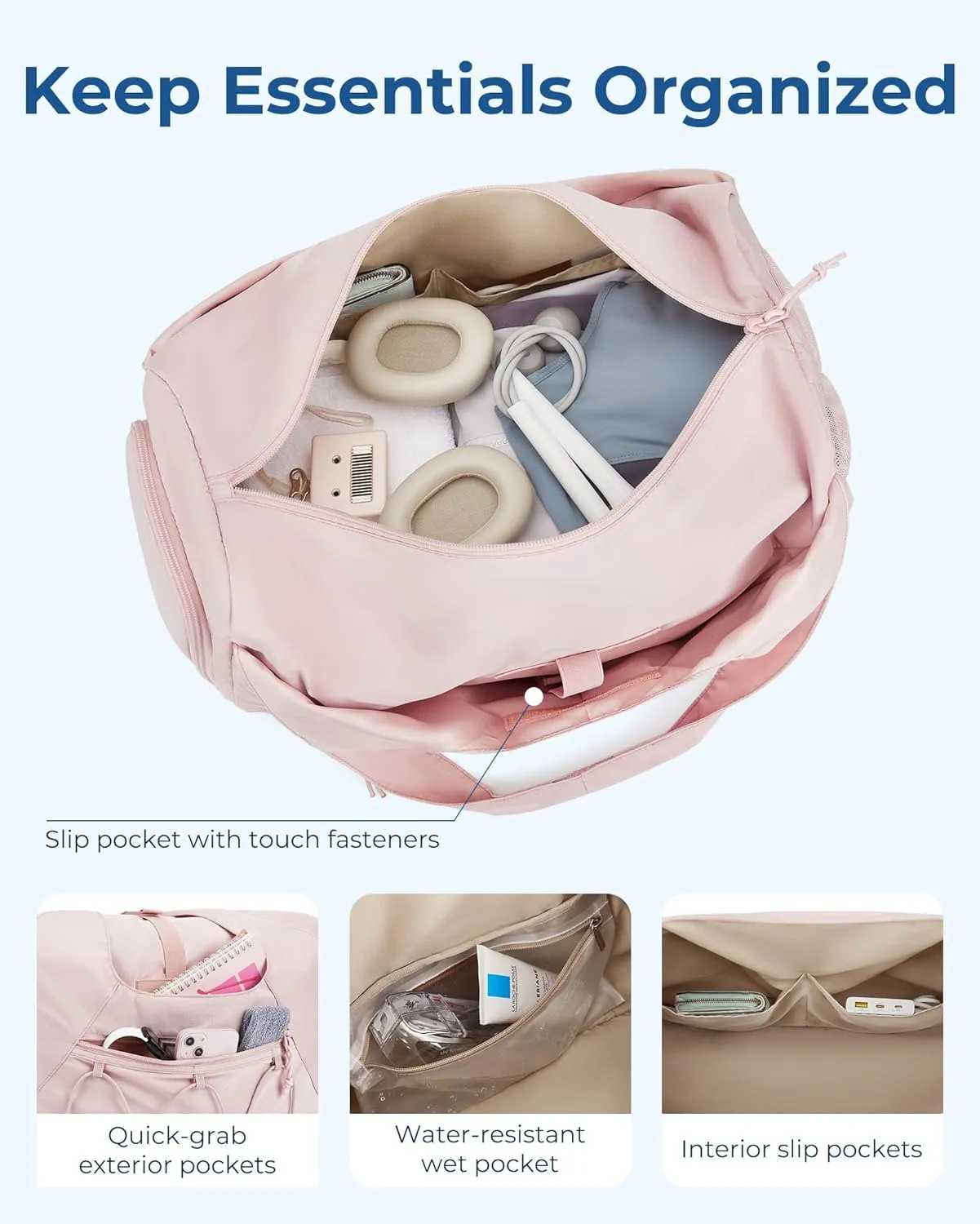 BAGSMART Gym Bag for Women, Lightweight Duffel with Shoe Compartment, Weekender with Wet Pocket, Workout Yoga Tote, Camel
