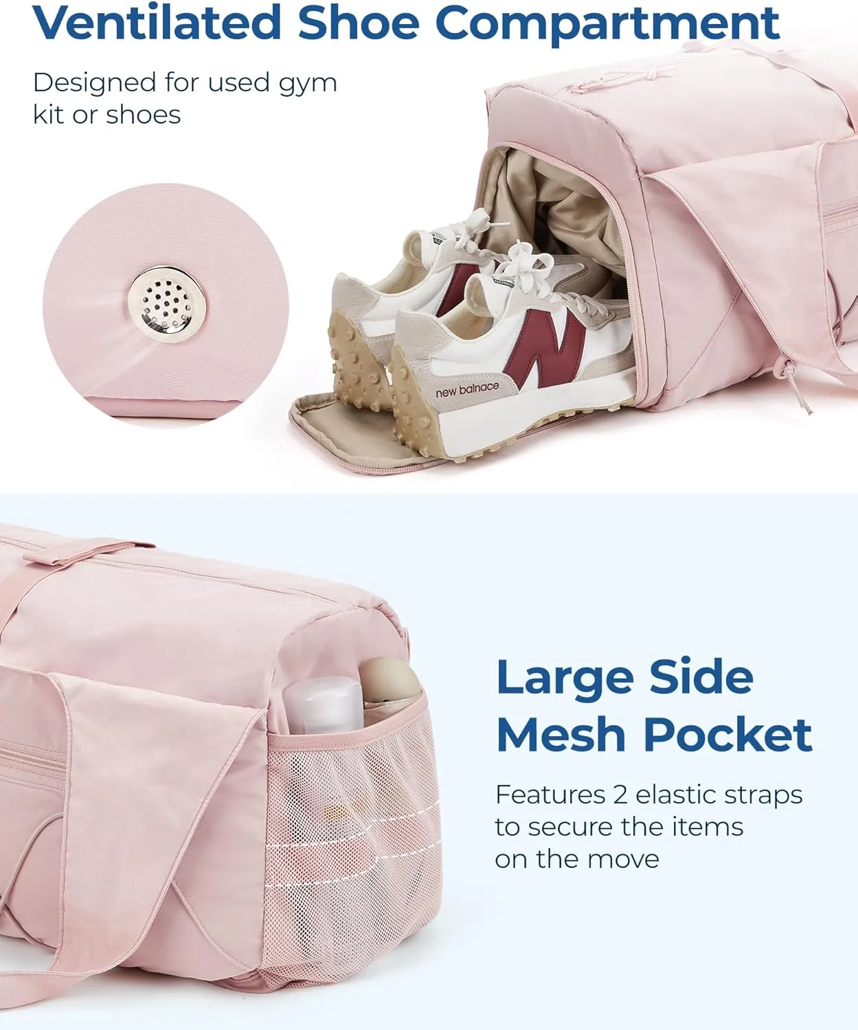 BAGSMART Gym Bag for Women, Lightweight Duffel with Shoe Compartment, Weekender with Wet Pocket, Workout Yoga Tote, Camel