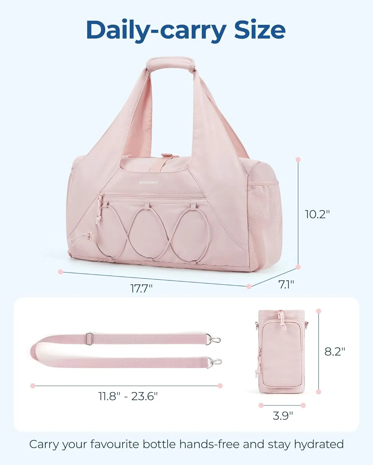 BAGSMART Gym Bag for Women, Lightweight Duffel with Shoe Compartment, Weekender with Wet Pocket, Workout Yoga Tote, Camel