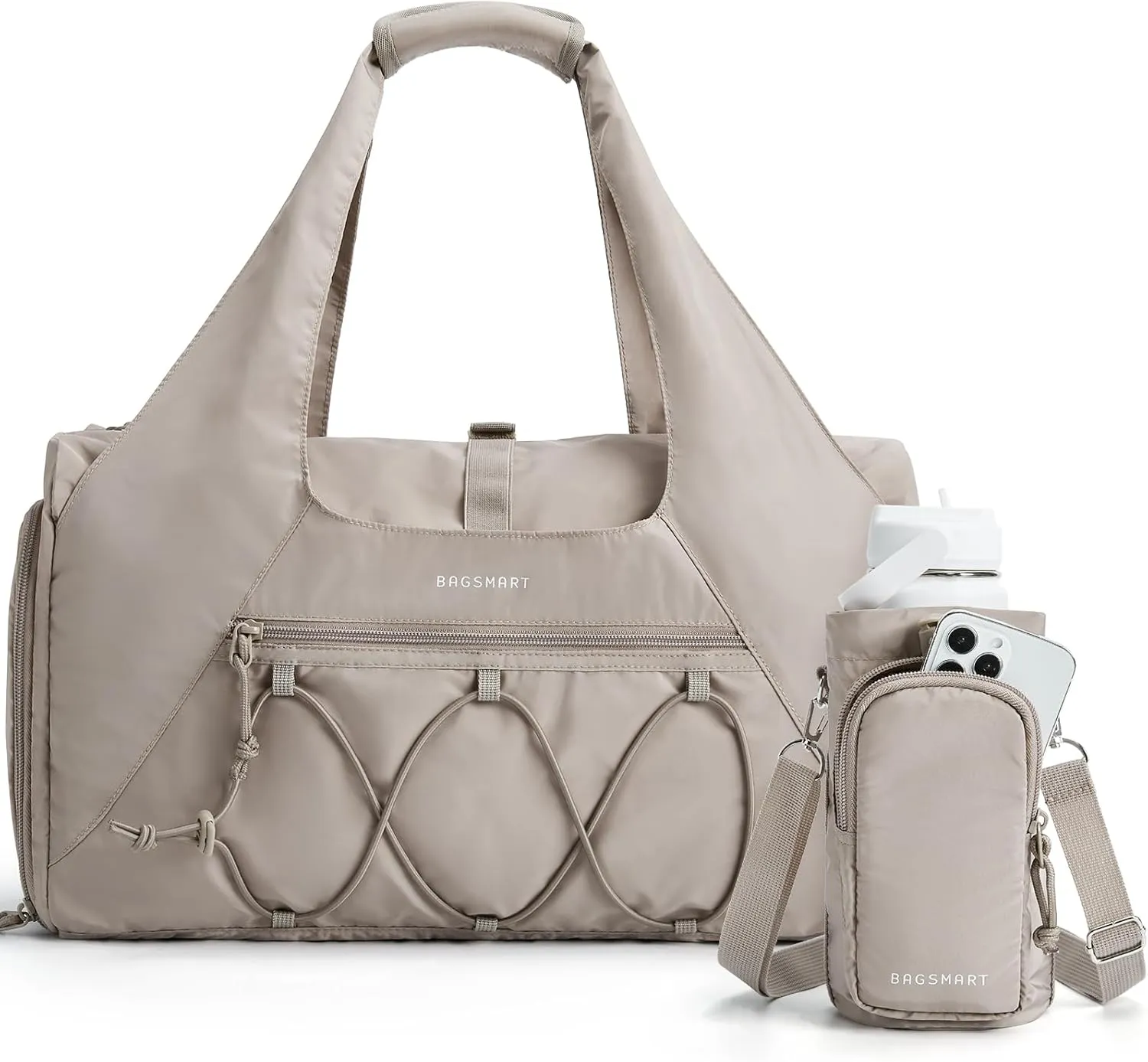 BAGSMART Gym Bag for Women, Lightweight Duffel with Shoe Compartment, Weekender with Wet Pocket, Workout Yoga Tote, Camel