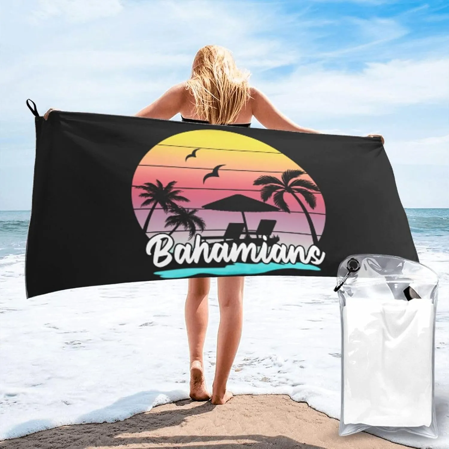 Bahamas Beach Towel for Women Men 27.5"X55" Inch Quick Dry Sand Free Camping Towels Lightweight Absorbent Beach Towel—25