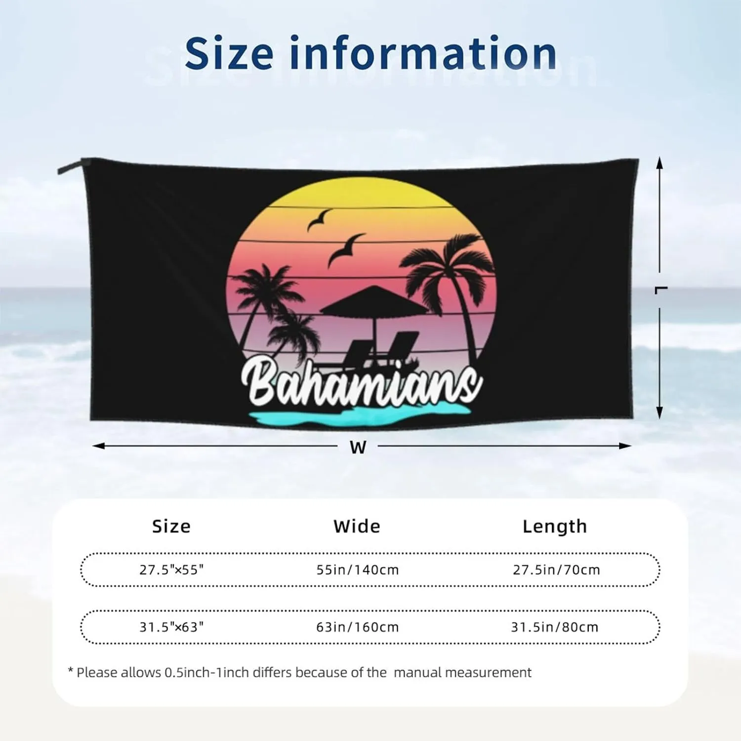 Bahamas Beach Towel for Women Men 27.5"X55" Inch Quick Dry Sand Free Camping Towels Lightweight Absorbent Beach Towel—25