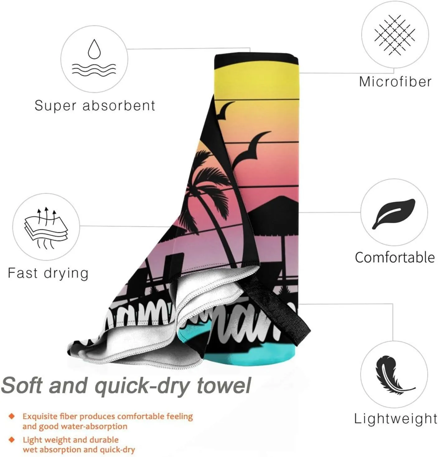 Bahamas Beach Towel for Women Men 27.5"X55" Inch Quick Dry Sand Free Camping Towels Lightweight Absorbent Beach Towel—25