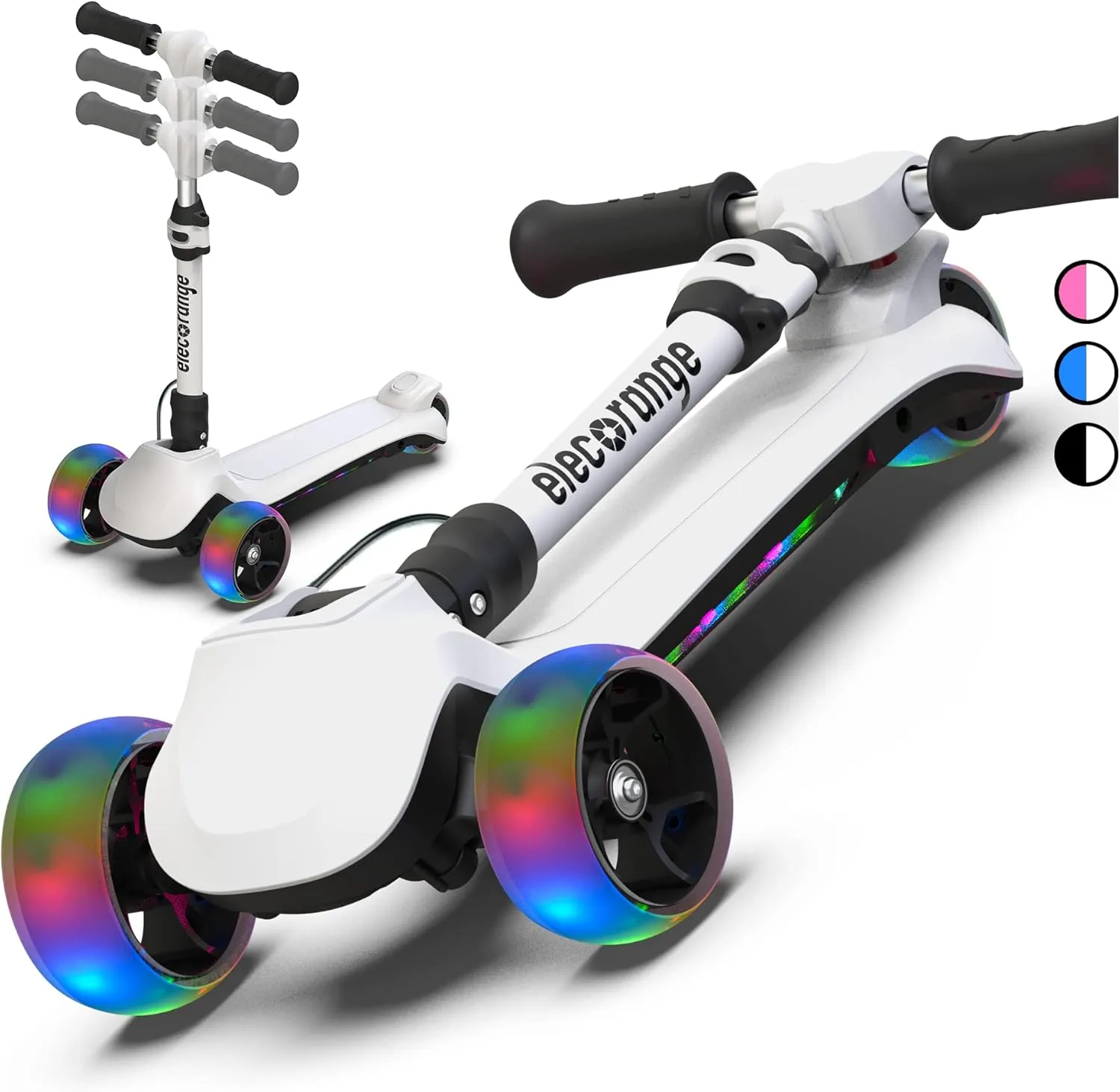 Balance Electric Scooter for Kids Ages 2-9, Long Range, Easy Control Thumb Throttle, Solid Wide Light Up Deck & Wide Wheels, 3 Adjustable Height, 5Mph Safe Speed, 60min Ride Time, Lightweight, Foldable Battery Scooter for Kids