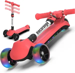 Balance Electric Scooter for Kids Ages 2-9, Long Range, Easy Control Thumb Throttle, Solid Wide Light Up Deck & Wide Wheels, 3 Adjustable Height, 5Mph Safe Speed, 60min Ride Time, Lightweight, Foldable Battery Scooter for Kids
