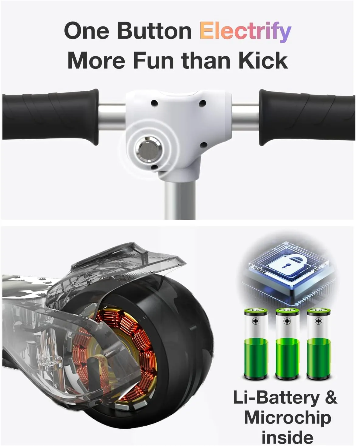 Balance Electric Scooter for Kids Ages 2-9, Long Range, Easy Control Thumb Throttle, Solid Wide Light Up Deck & Wide Wheels, 3 Adjustable Height, 5Mph Safe Speed, 60min Ride Time, Lightweight, Foldable Battery Scooter for Kids