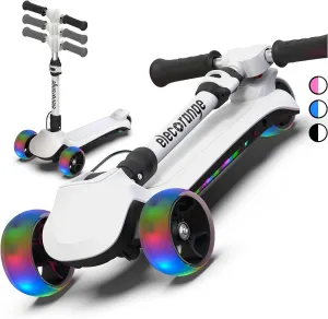 Balance Electric Scooter for Kids Ages 2-9, Long Range, Easy Control Thumb Throttle, Solid Wide Light Up Deck & Wide Wheels, 3 Adjustable Height, 5Mph Safe Speed, 60min Ride Time, Lightweight, Foldable Battery Scooter for Kids