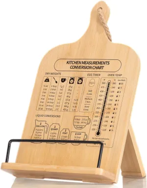 Bamboo Cookbook Stand, Sturdy Cook Book Holder, Recipe Book Holder with Measurement Conversion Chart, Cookbook Stand for Kitchen Counters, Essential Accessories for Holding Cookbooks