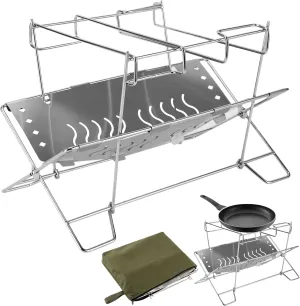 Barbecue Grill Rack, Stainless Steel Folding Camping Fire Pit Holder, Grilling Supplies, Campfire Organizer Stand for Patio Camping Backyard Barbecue Activities