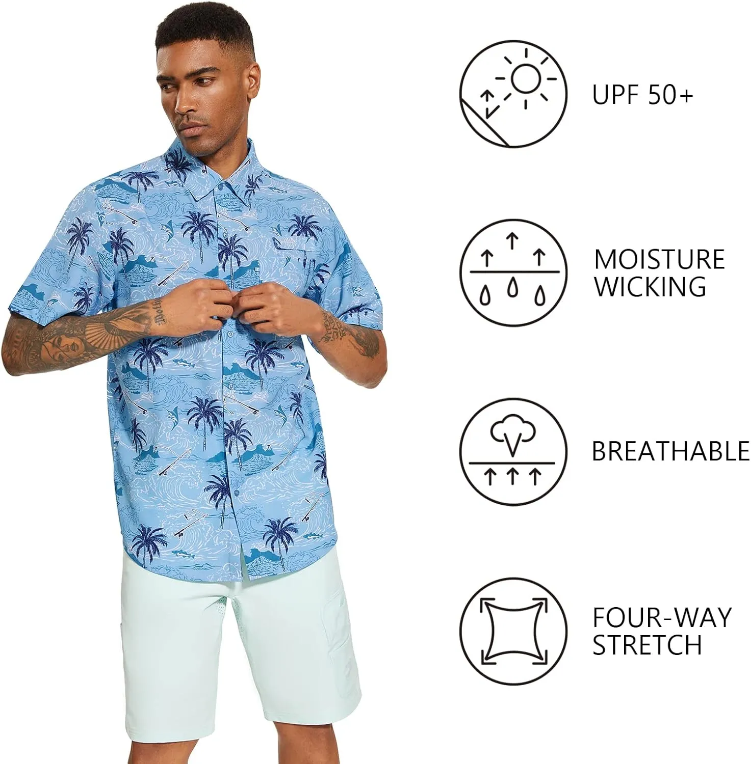 BASSDASH Men's UPF 50  Short Sleeve Button Down Fishing Shirt Breathable Lightweight for Outdoors Hiking Camping