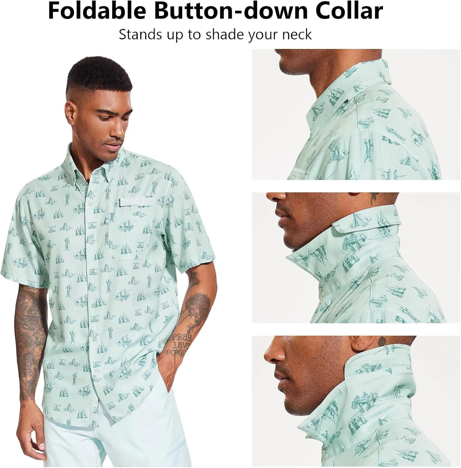 BASSDASH Men's UPF 50  Short Sleeve Button Down Fishing Shirt Breathable Lightweight for Outdoors Hiking Camping