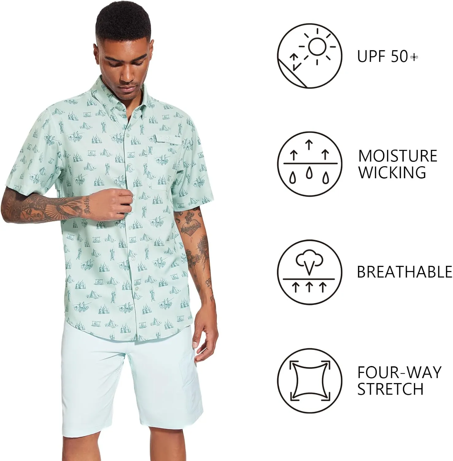 BASSDASH Men's UPF 50  Short Sleeve Button Down Fishing Shirt Breathable Lightweight for Outdoors Hiking Camping