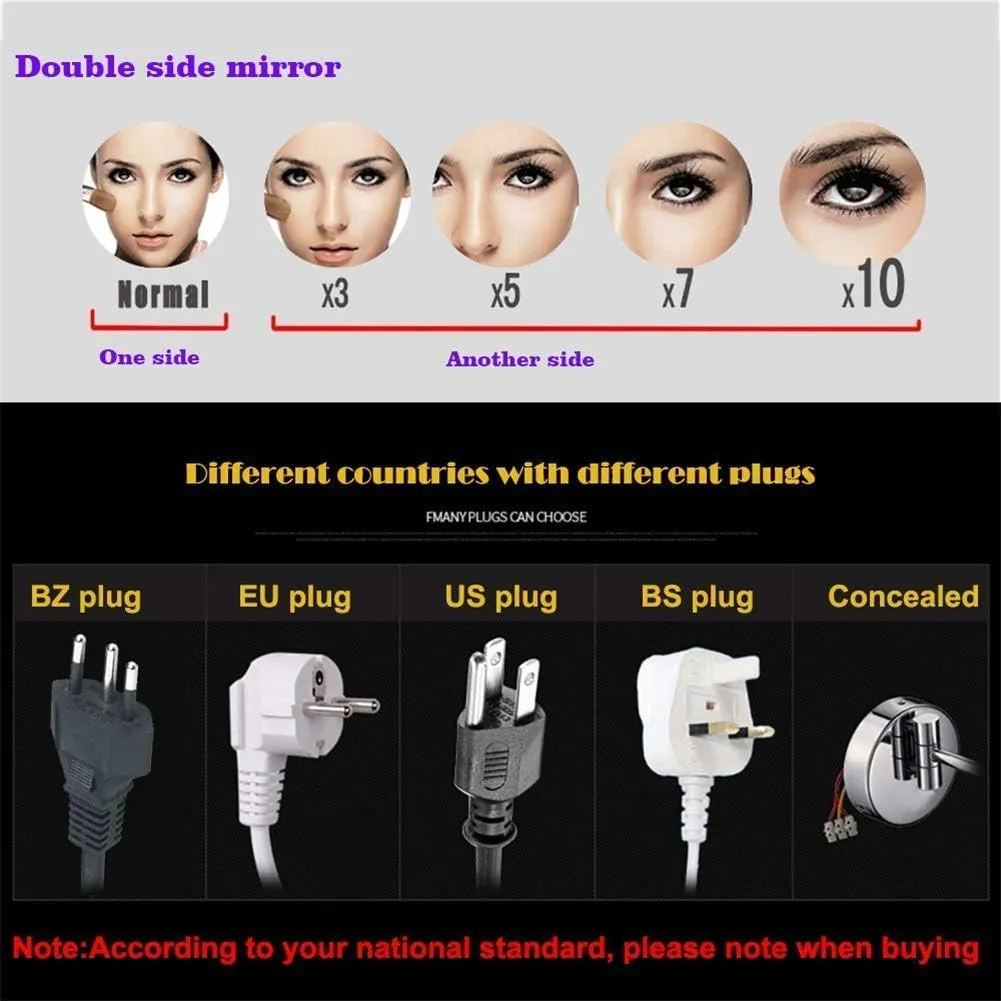 Bathroom Makeup Mirrors, Wall Mounted Vanity Double Sided Brass Lighted Magnifying Shaving Folding with Switch Plug(Gold,5X)