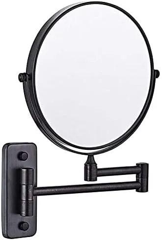 Bathroom Wall Mounted Makeup 8-inch Two-Sided 5X Magnification 360° Swivel Extending Folding Bathroom Shaving Cosmetic Make Up Mirror (Color : Black Bronze, Size : 1X/3X)