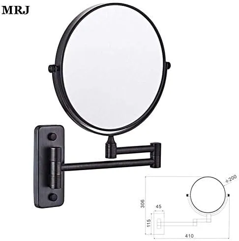 Bathroom Wall Mounted Makeup 8-inch Two-Sided 5X Magnification 360° Swivel Extending Folding Bathroom Shaving Cosmetic Make Up Mirror (Color : Black Bronze, Size : 1X/3X)